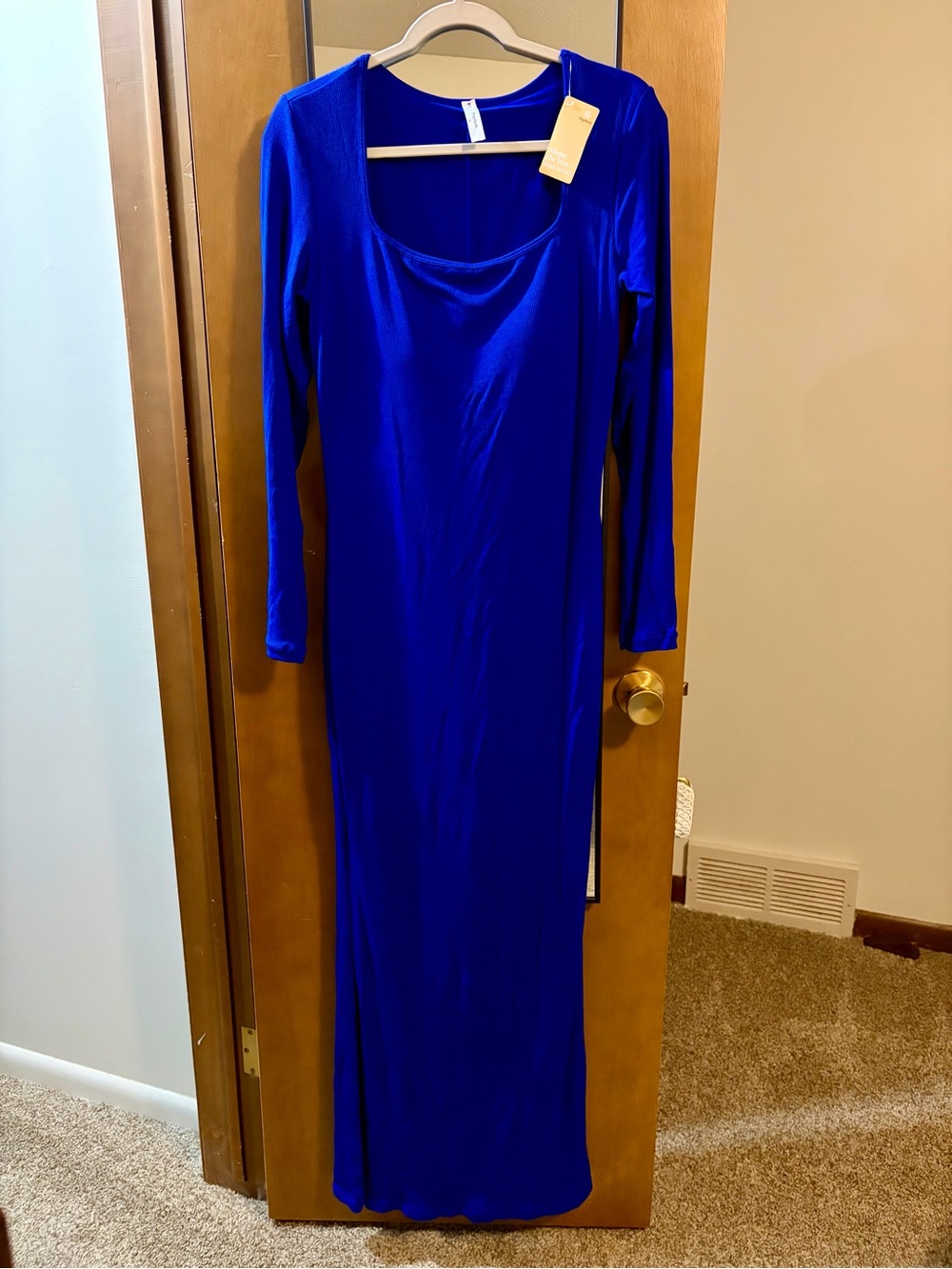 Popilush Long Sleeve Scoop Neck Maxi Dress - Royal Blue